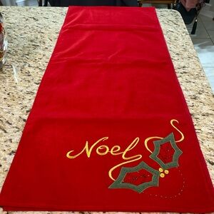 Classic Red Velvet Christmas Noel Embroidered & Beaded Table Runner